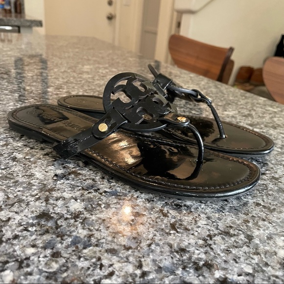 Tory Burch Miller Sandals Black Patent Leather - Picture 2 of 7